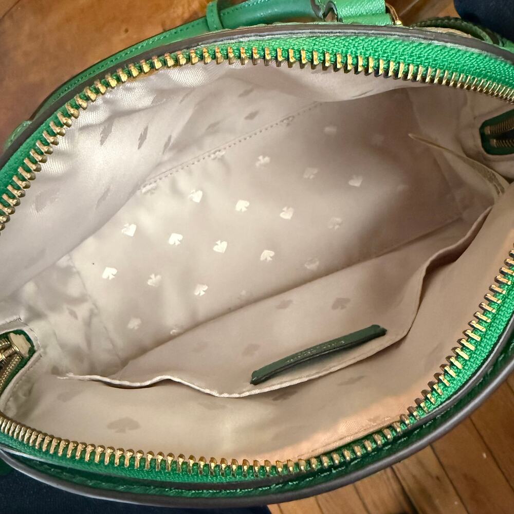Kate Spade Reiley Raffia Straw & Green Leather Dome Satchel Crossbody - Picture 7 of 10